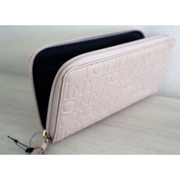 Tommy Hilfiger Women's Pink Logo Embossed Zip Around PU Leather Wallet - Picture 5 of 7
